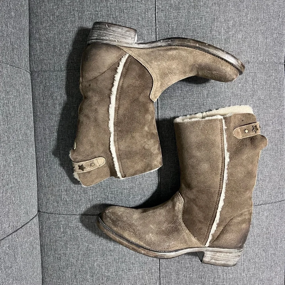 Sesto Meucci Boot Women US 7 1/2 EU 39 1/2 Brown Leather Fur Western Cowgirl